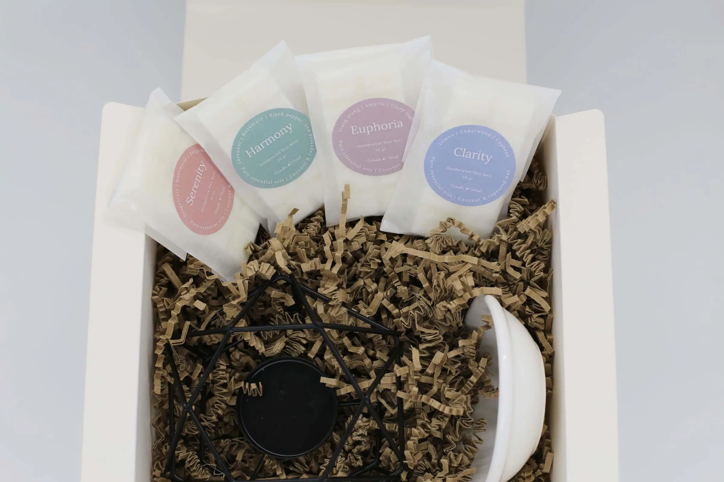 Wax melt gift set arranged in House of Gandha gift packaging